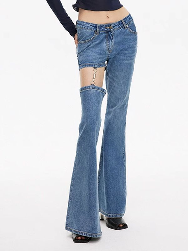 Calça Jeans Flare Feminina com Metal da Ladies Street