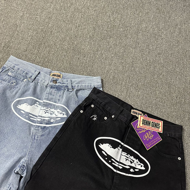 Calças de Jeans Azul de Corteiz para Homens, Ajuste Relaxado, Casuais, do Dia a Dia, Roupas de Rua