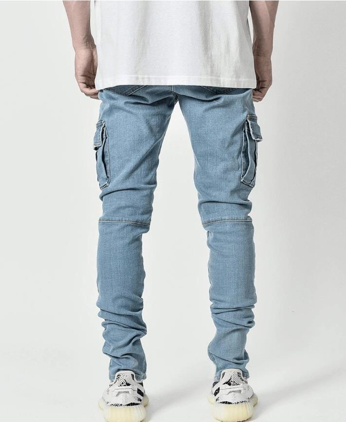 2024 Calças Jeans Estreitas com Zíper e Buraco no Joelho para Homens