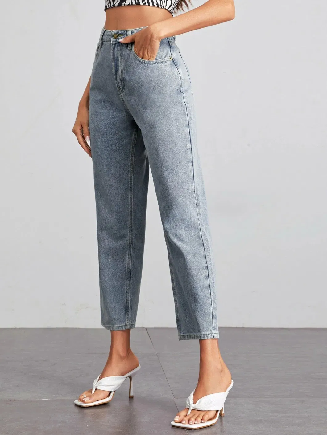 Vendas de Fábrica Jeans de Denim Feminino Simples de Alta Qualidade