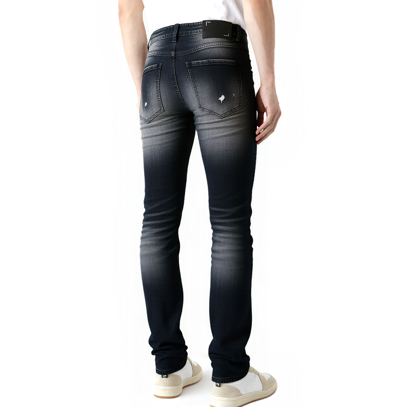 Calças Jeans Pretas Ripped Premium Personalizadas com Zíper Dourado Decorativo Corte Reto