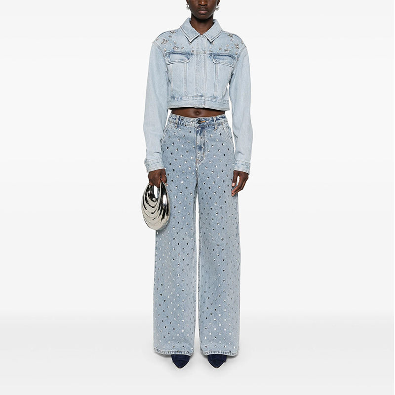 Jeans femininos de cintura baixa, corte reto, soltos, com lavagem retro e diamantes, brilhantes, estilo de rua sexy, roupa casual