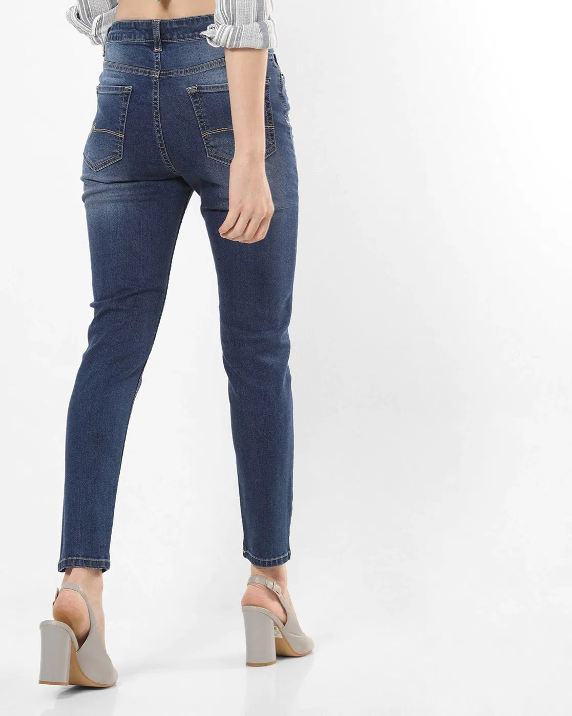 Calças de Jeans de Denim Stretch para Mulheres com Cintura Média