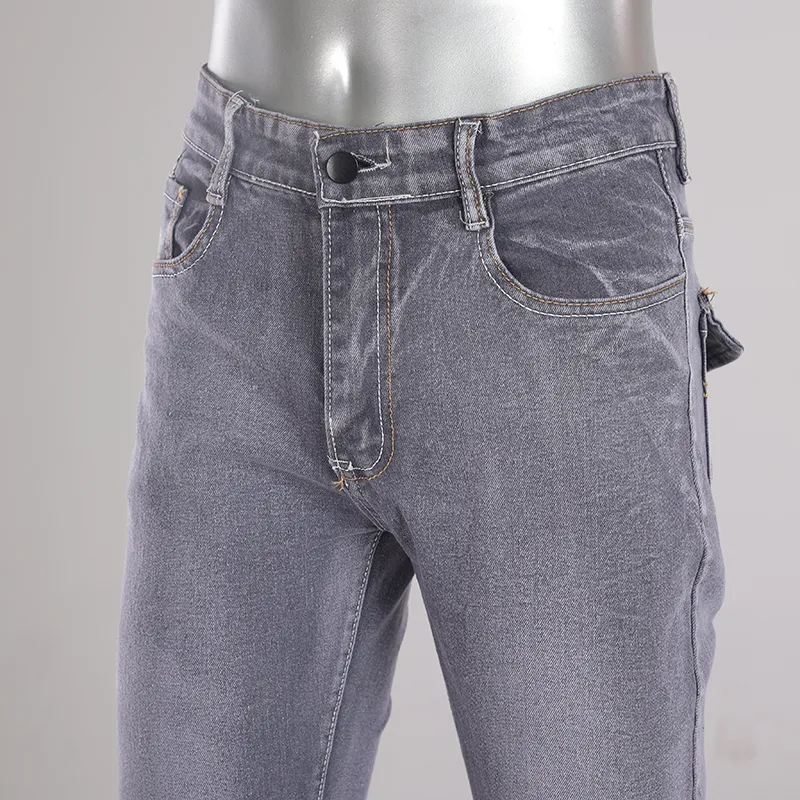 Calças de denim casuais de ajuste regular de cintura baixa, com alta resiliência e cor de luz personalizada, jeans retos para homens
