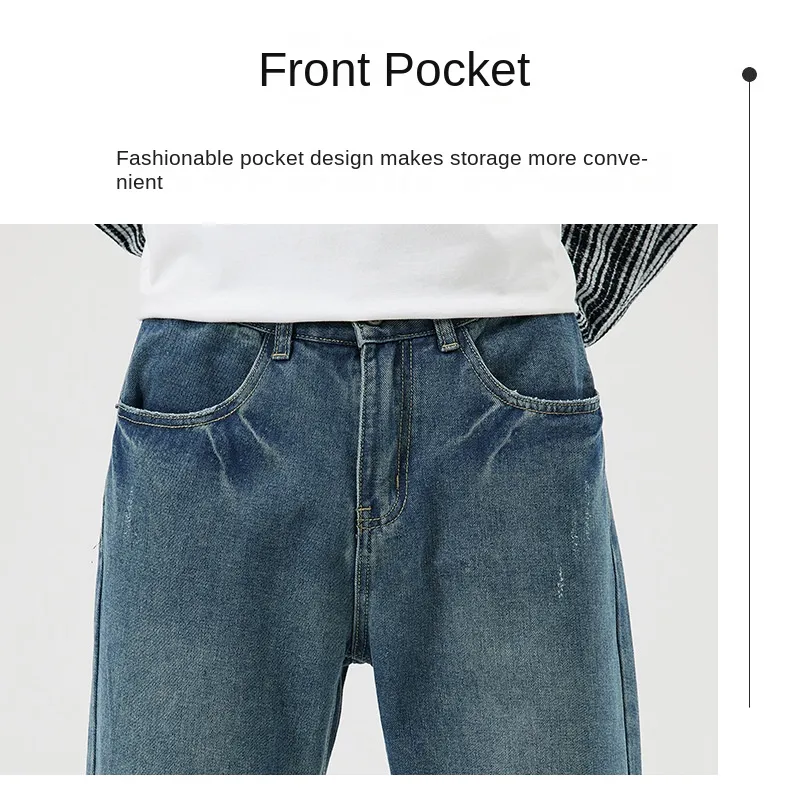 Calças largas de cintura alta estilo americano, jeans retro levemente flare para homens, calças de denim em branco para casais