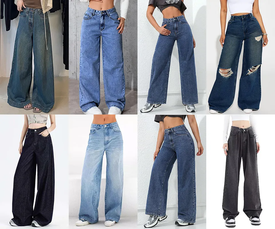 Calças Jeans Femininas de Cintura Alta, Largas e com Corte Reto e Solto
