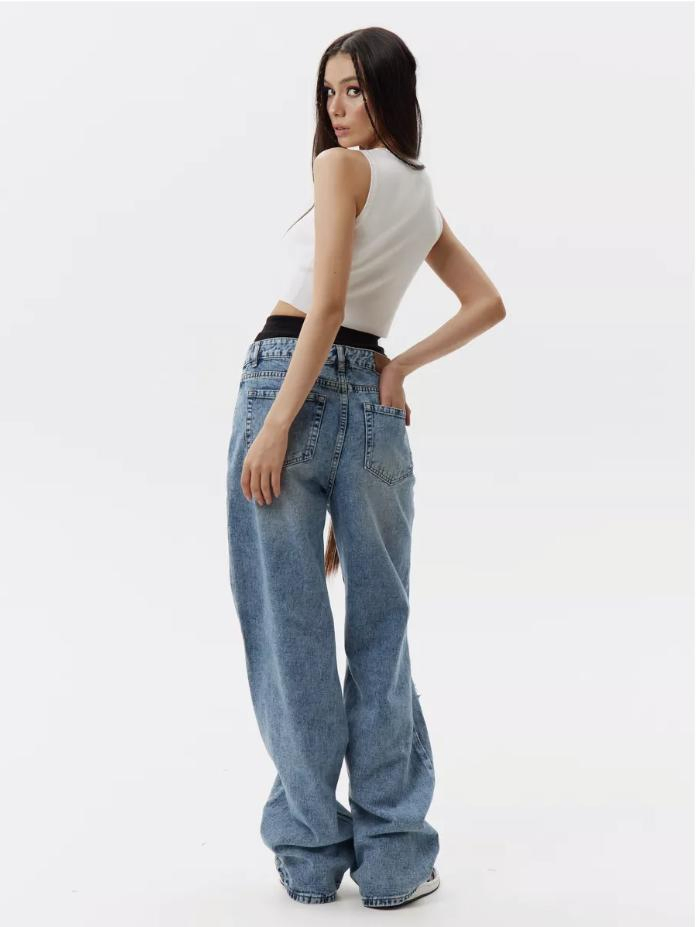 Jeans femininos novos de qualidade, de cintura baixa e sem elasticidade, jeans claros ajustados