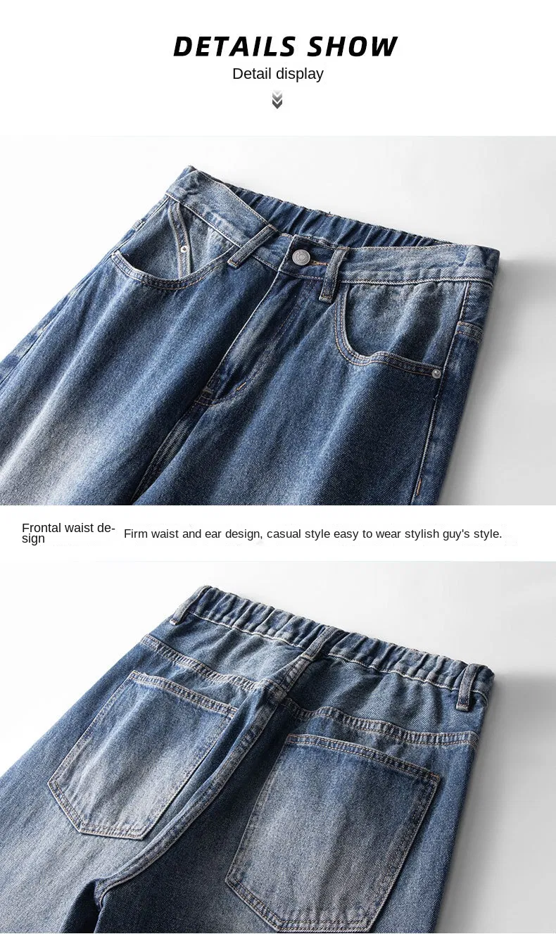 Calças largas versáteis de drapeado para homens estilo americano, tamanho grande, jeans vintage lavados estilo japonês