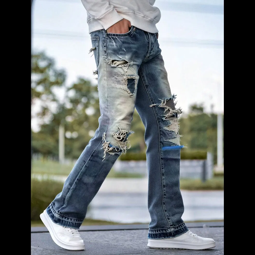 Calças Jeans Masculinas, Rasgadas, Usadas, Sujas, Slim Fit, Perna Reta