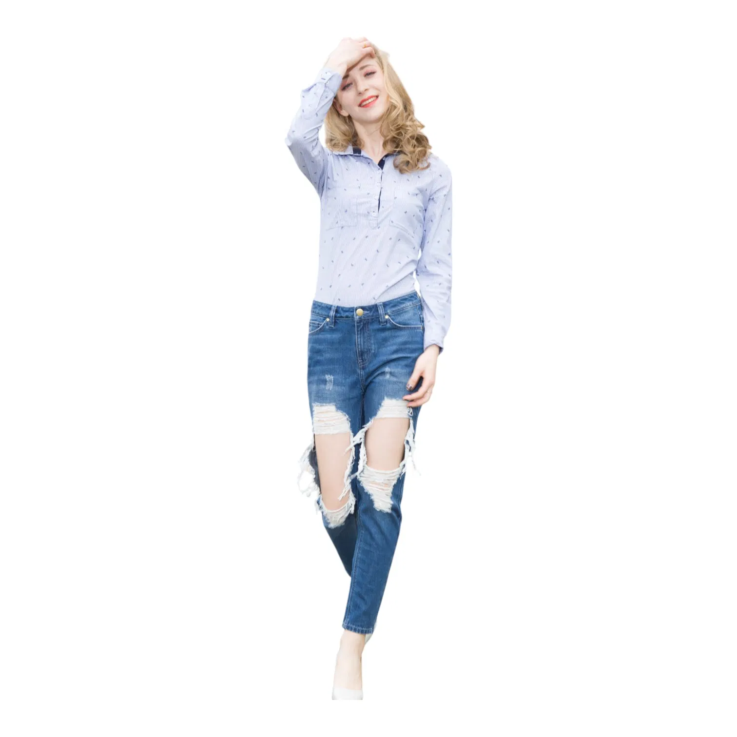 Calça Jeans de Denim Personalizada com Design Lavado Suave e Ajuste Relaxado, Oferecendo Conforto Máximo e Uso Diário