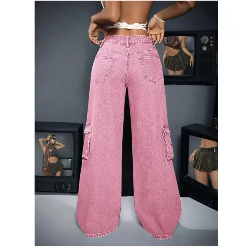Calças Premium Casuais de Cintura Alta e Pernas Largas Bordadas Personalizadas para Mulheres
