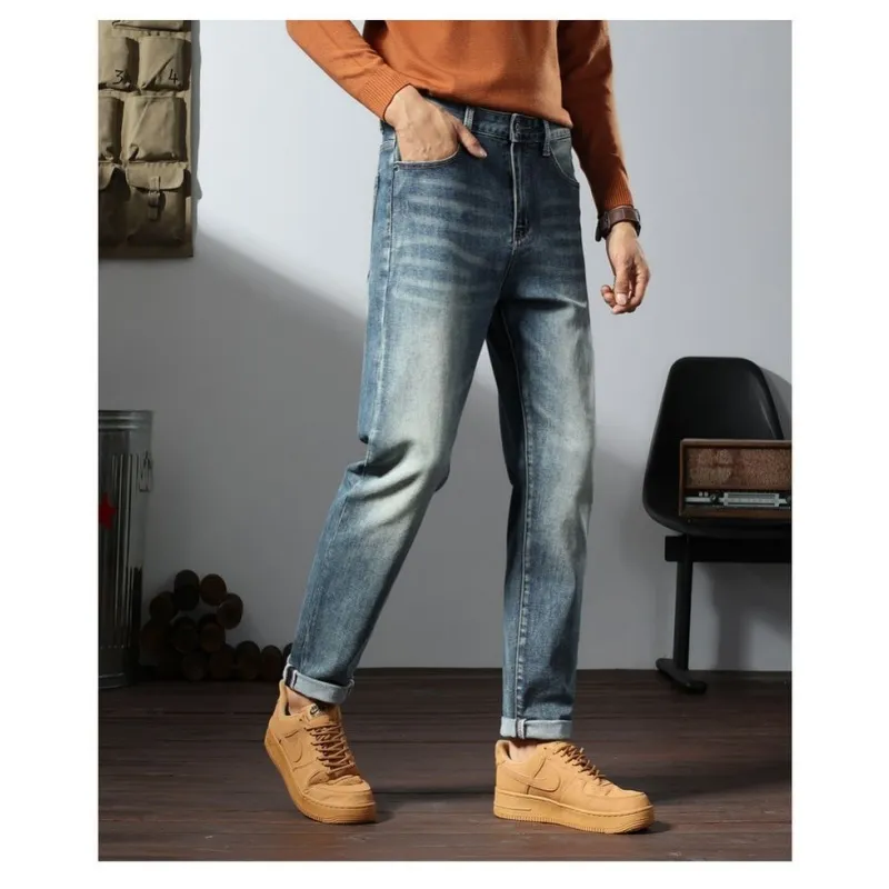 Calças jeans masculinas vintage de outono
