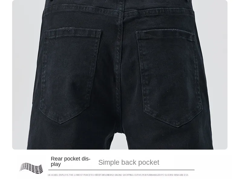 Calças Casuais Masculinas Jeans Pretos Stretch de Cintura Alta, Soltas e Afinadas
