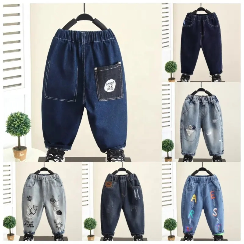 Calças Jeans Casuais Slim-Fit de Algodão Elástico para Crianças, Leves e Ecológicas