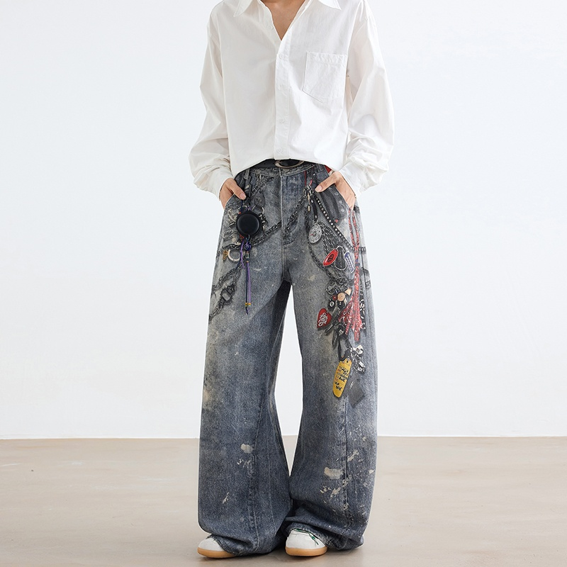 Fabricante de Calças Jeans Masculinas Atacado Fábrica Ajuste Relaxado Lavagem Ácida Denim Macio Design com Furos Eco Lavado Moda de Rua Atacado Exportação OEM ODM Logotipo Personalizado