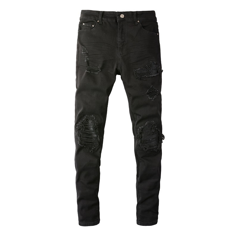 Tendência de Moda Atacado Calças Jeans Rasgadas Masculinas Slim Fit em Denim Elástico