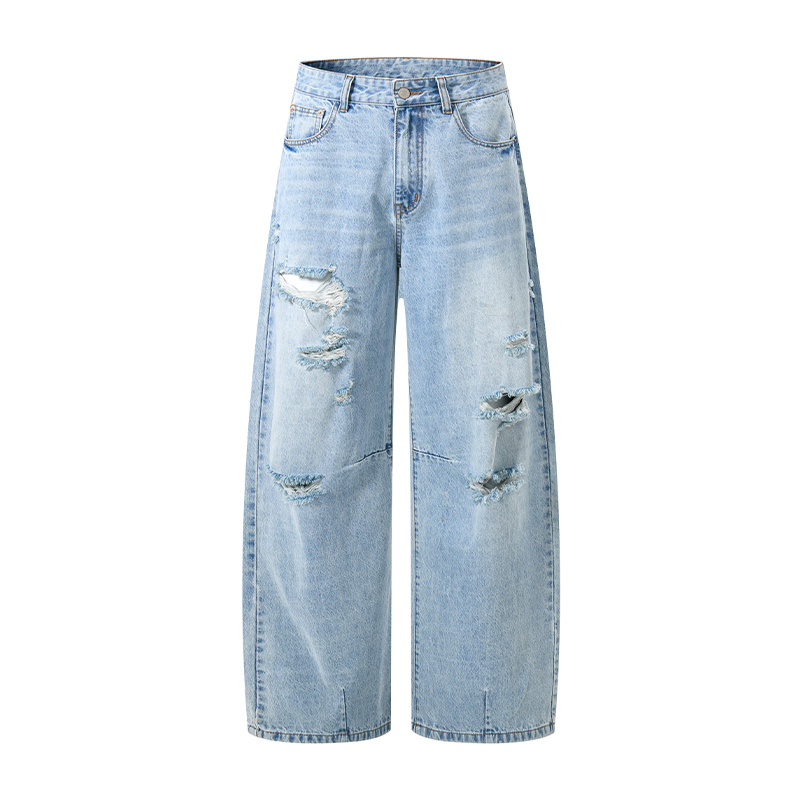 Jeans retos rasgados vintage azul claro estilo verão