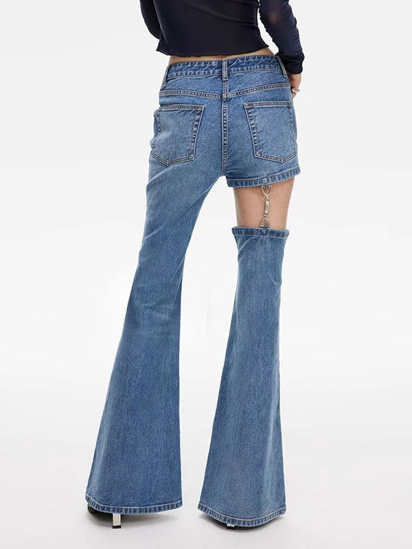 Calça Jeans Flare Feminina com Metal da Ladies Street