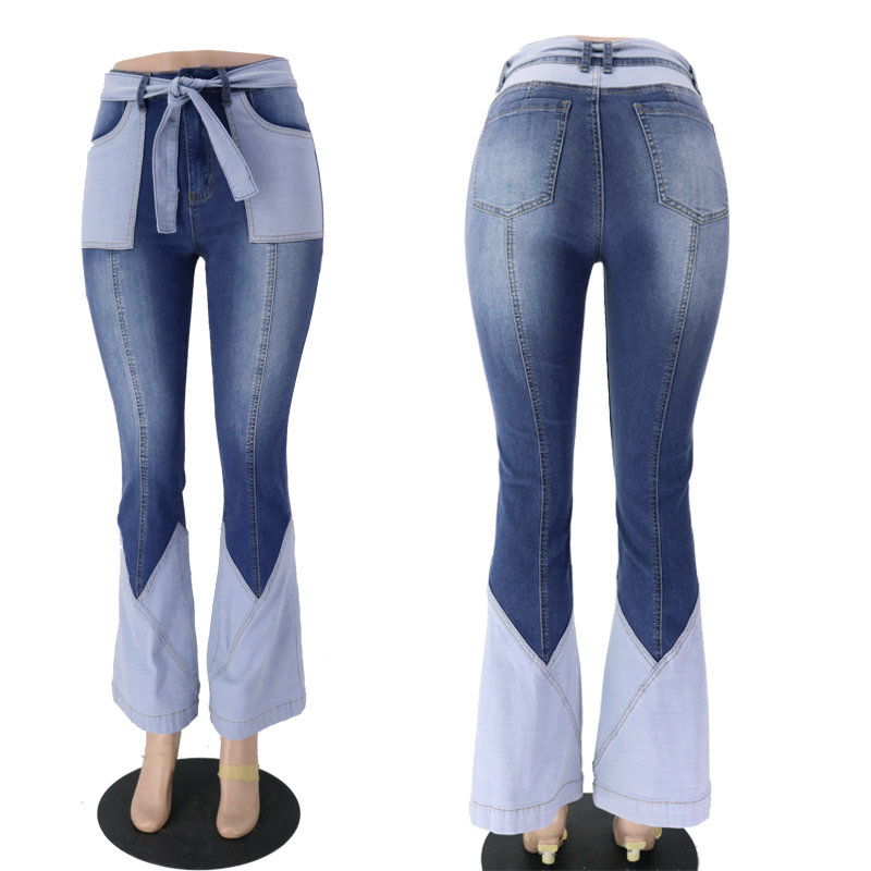 Calças jeans femininas de cintura alta, corte reto, ajuste solto, azul médio, estilo clássico, com recortes, nova coleção de outono e inverno, venda boa, alta qualidade