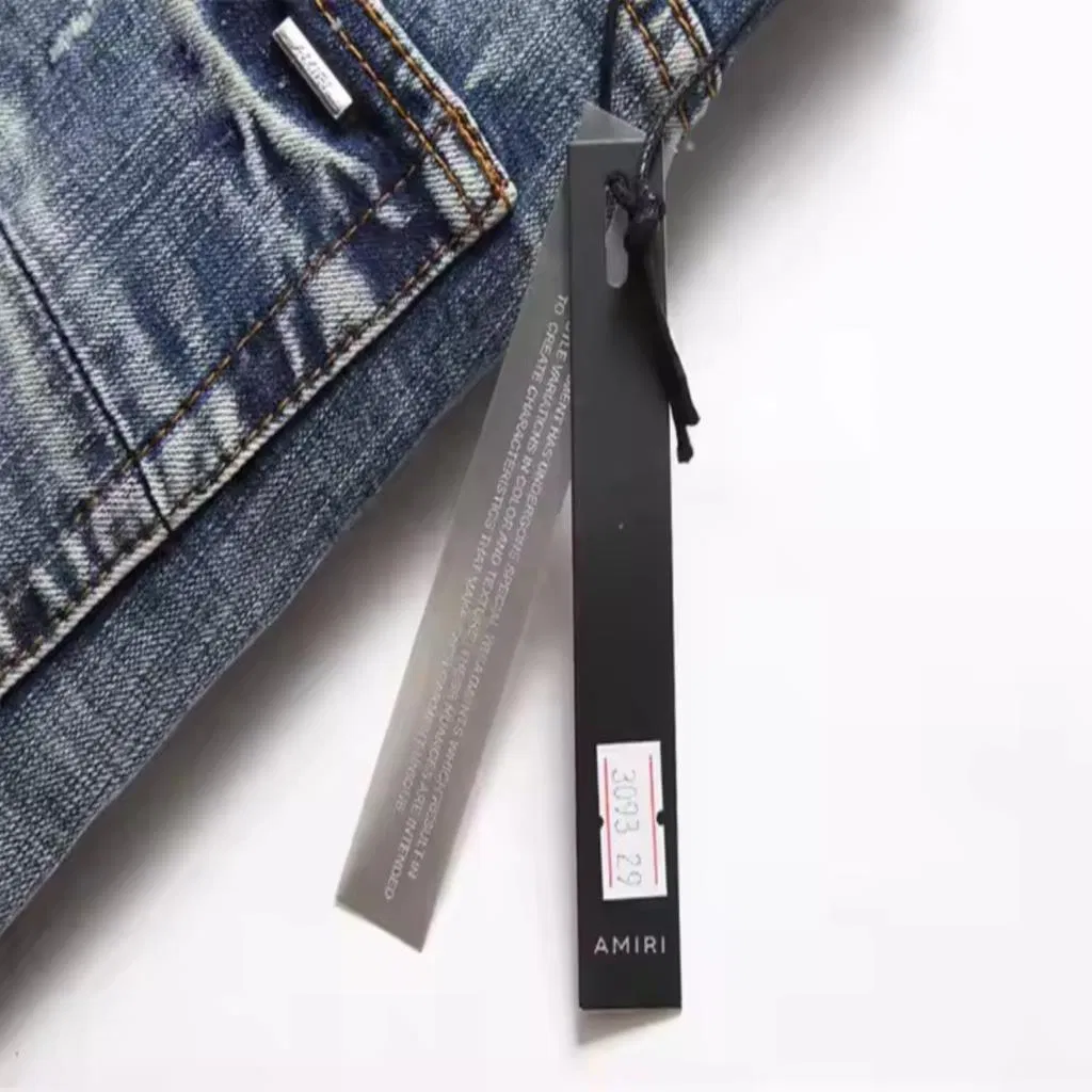 Calças de Jeans Masculinas de Designer em Denim com Estilo de Rua, Lavadas, Desgastadas, com Impressão Clara, Atacado, Personalizadas com Logo