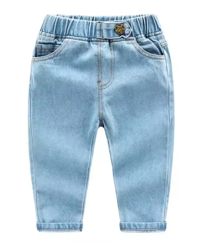 Venda por atacado de calças jeans retas lisas e coloridas para meninos