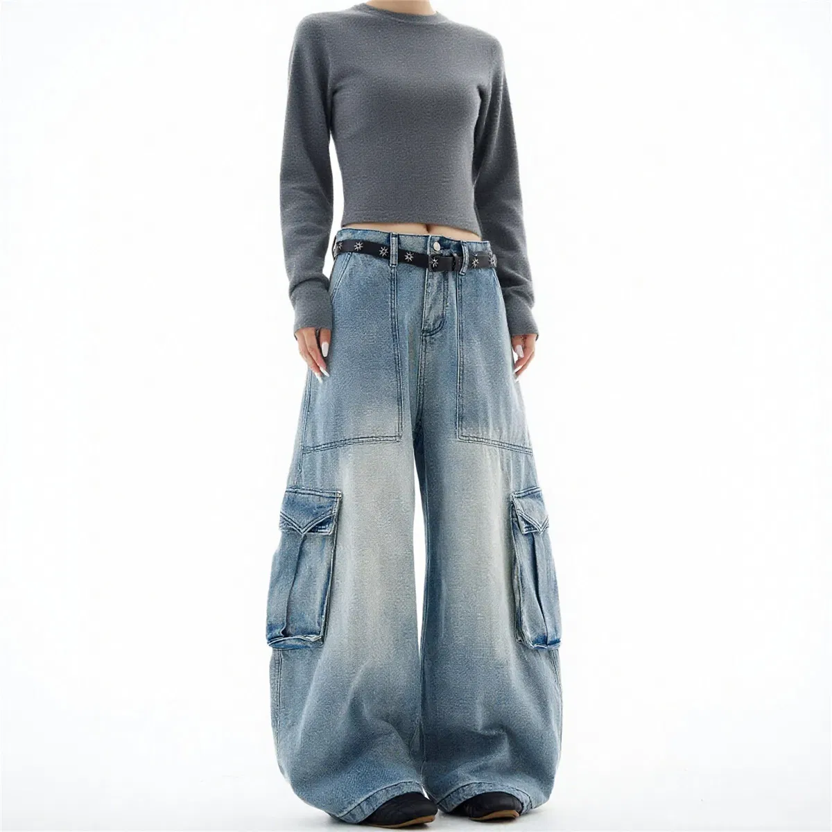 Calças Jeans Femininas Mom Fit Denim Lavagem Cinza Denim Sustentável Barra Crua para Importadores de Vestuário Marca Privada Calças Jeans