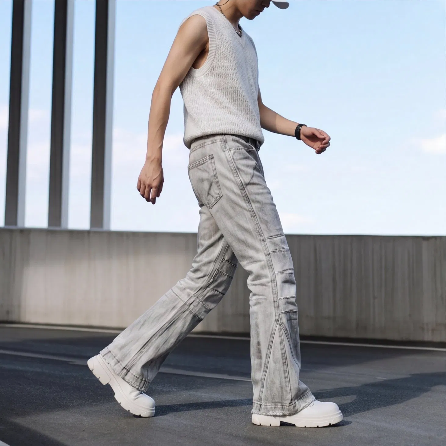 Calças de Denim Casuais Slim Estilo de Rua para Homens com Estampa em Atacado