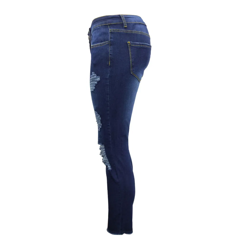 Calças cargo rasgadas femininas personalizadas, jeans slim stretch em denim