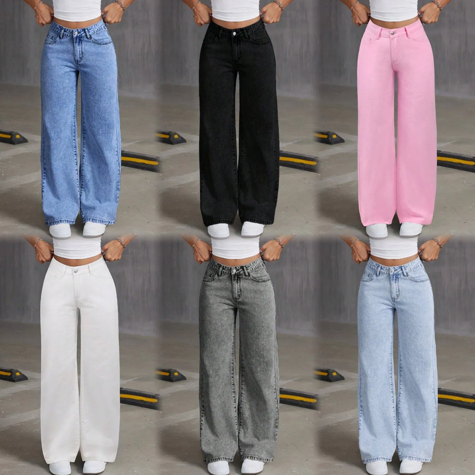 2026 Jeans rasgados estilosos e confortáveis de alta qualidade para mulheres, jeans de cintura alta e perna larga