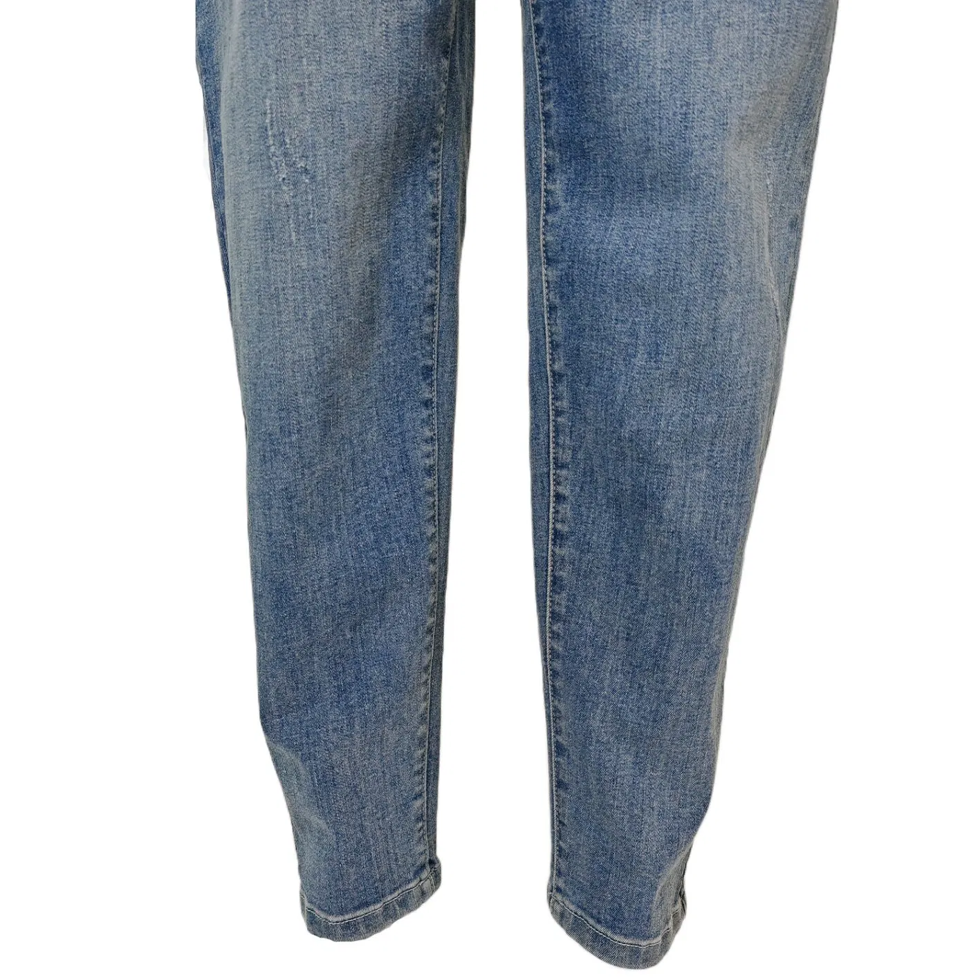 Calças de Jeans Relaxadas Tapered Azuis para Mulheres com Lavagem Desgastada Casual