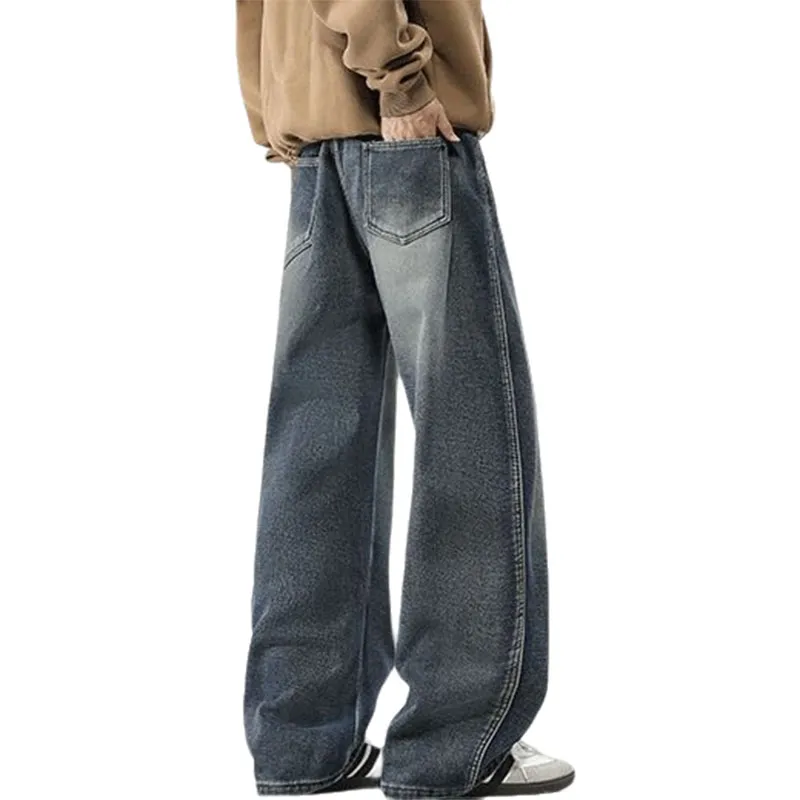 Calças jeans baggy largas e soltas para homens, estilo scimitar, tendência legal da marca