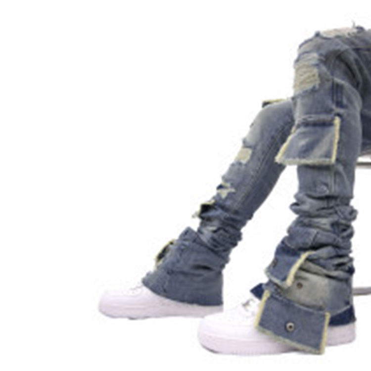 Fábrica de Atacado Personalizada Calças Jeans Skinny Masculinas Desgastadas Rasgadas Moda Homme Calças Jeans Designer Masculinas com Logo