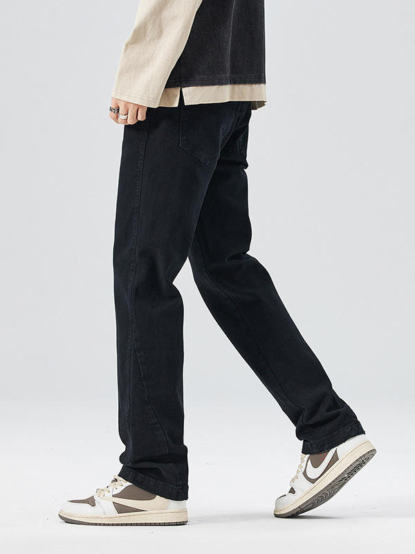 Calças Casuais Masculinas Jeans Pretos Stretch de Cintura Alta, Soltas e Afinadas