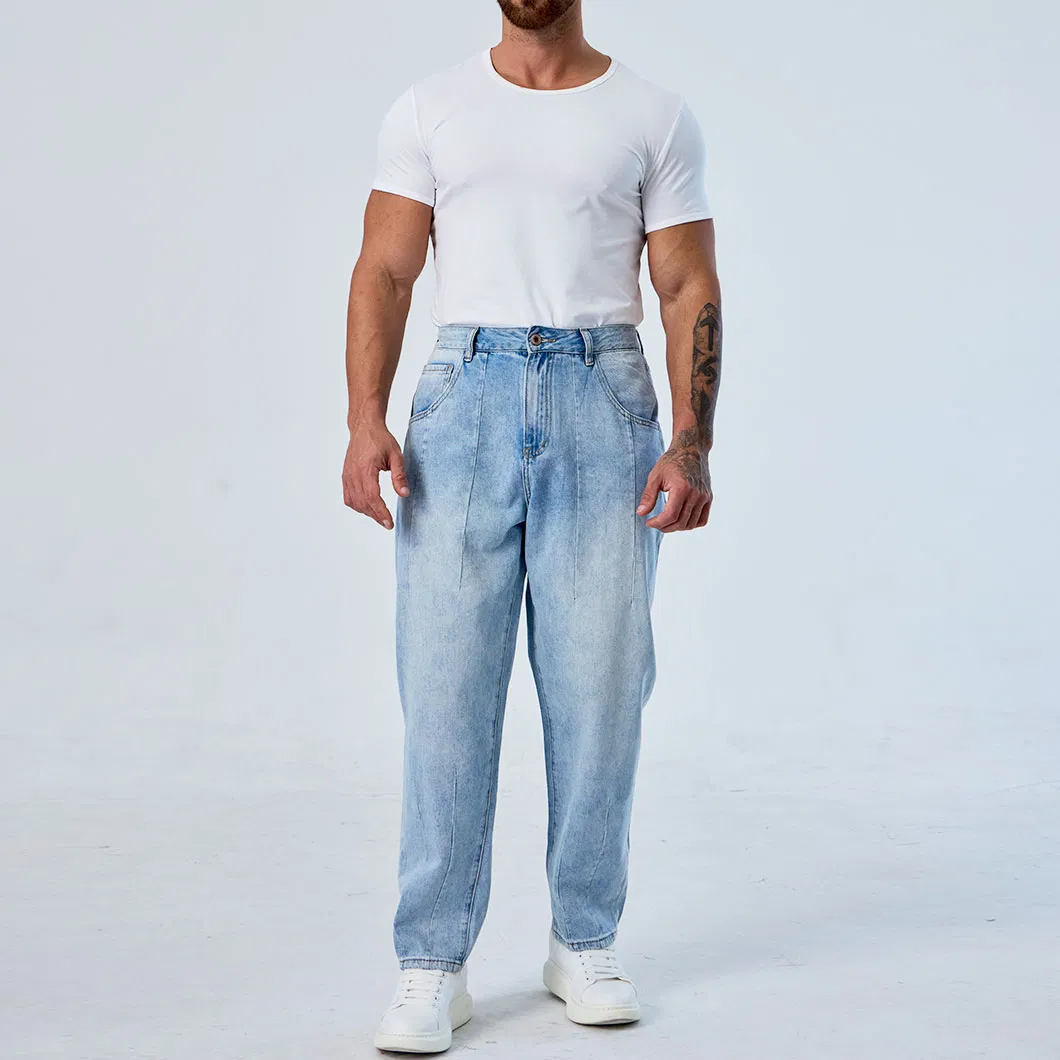 Calças baggy plissadas azul brilhante personalizadas para homens