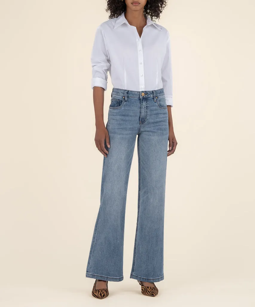 Calças de Denim Lavadas Slim e Estilosas para Mulheres com Cintura Alta