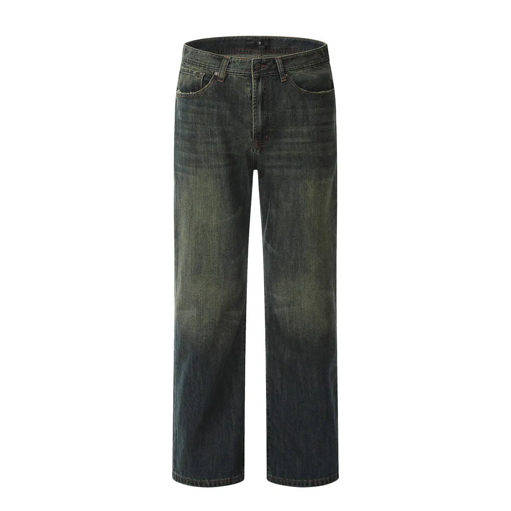 Calças de trabalho de alta qualidade com logo personalizado, lavagem ácida, moda de rua, corte reto e solto, jeans masculinos