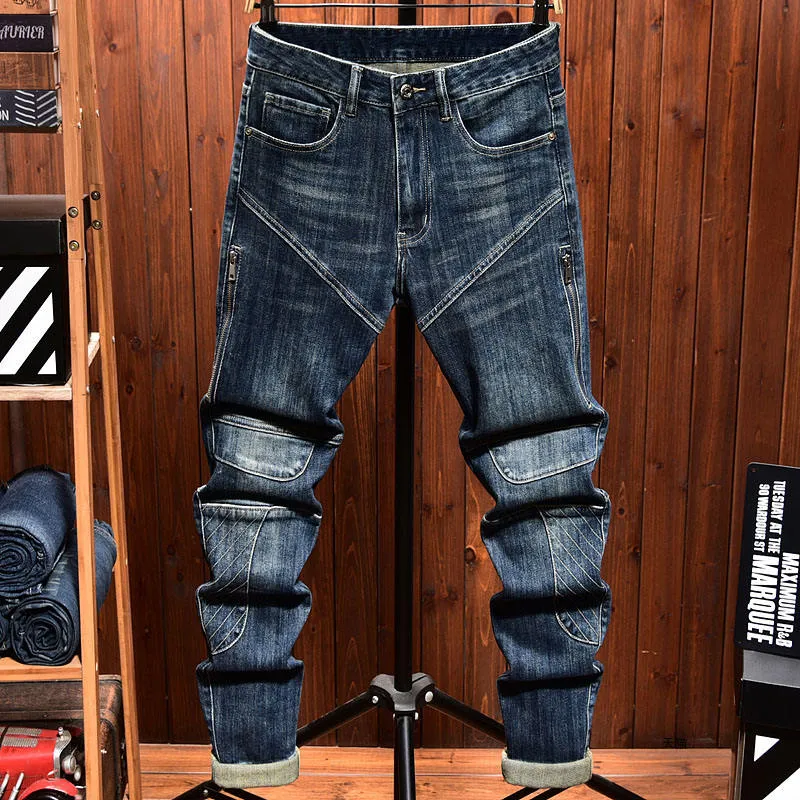 Calças Jeans Baggy Leves para Homens, Lavadas em Denim