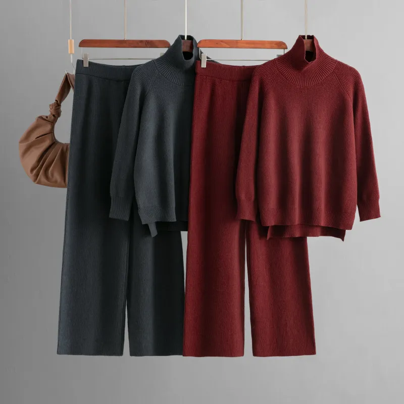 Atacado 2025 Outono Nova Era Reduzindo Casual Calças Largas Moda Suéter Tricotado Solto Conjunto Feminino