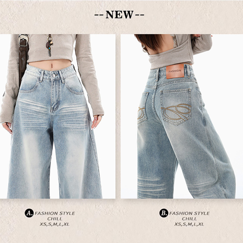 Calças Jeans Femininas de Cintura Alta, Largas e com Corte Reto e Solto