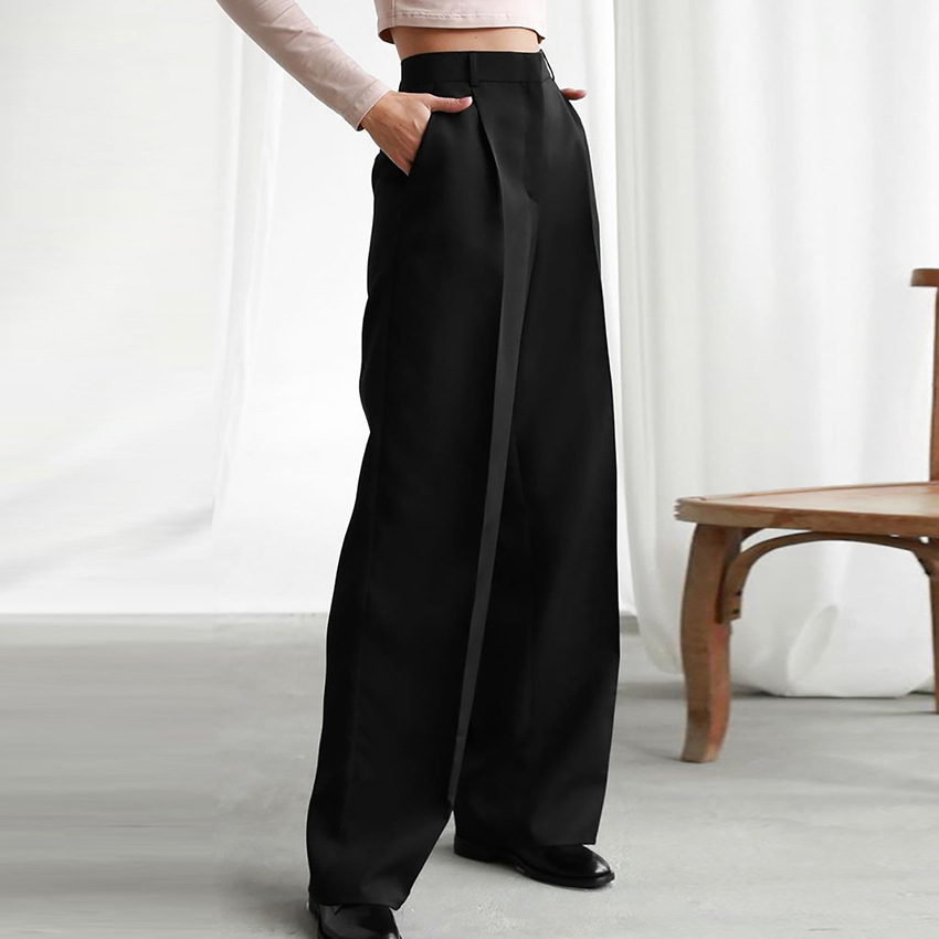 Calças largas casuais femininas, calças de cintura alta, pantalonas largas, calças baggy femininas, moda