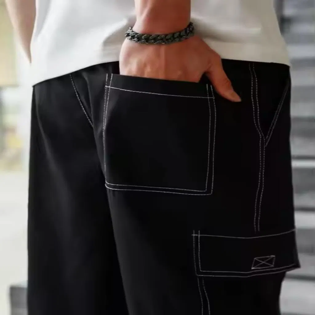 Calças Jeans Slim-Fit Estilosas para Homens, Calças Cargo Masculinas Populares e Elásticas