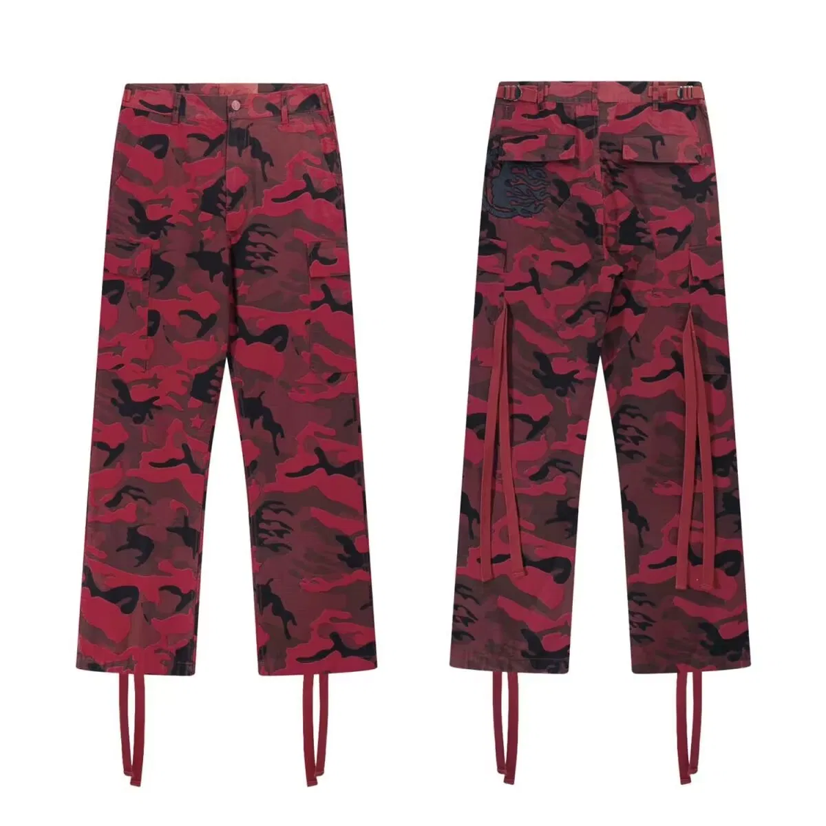 Calças Jeans Camo Vermelho Hellstar, Corte Relaxado, Tecido Durável, Estilo Streetwear