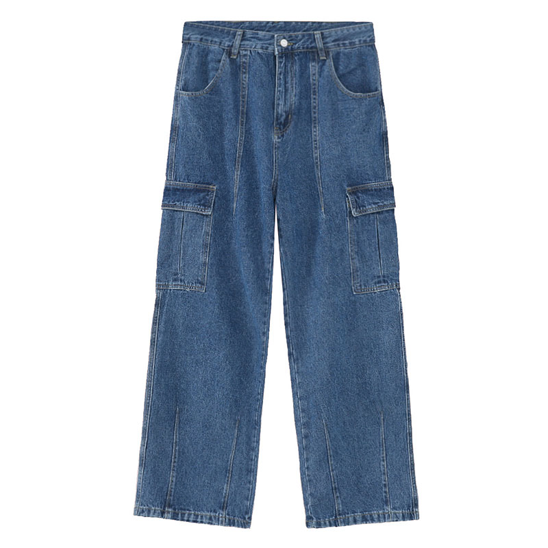 Homens Moda Vintage Atacado Casual Jeans Cargo Azul Largura de Algodão Lavado