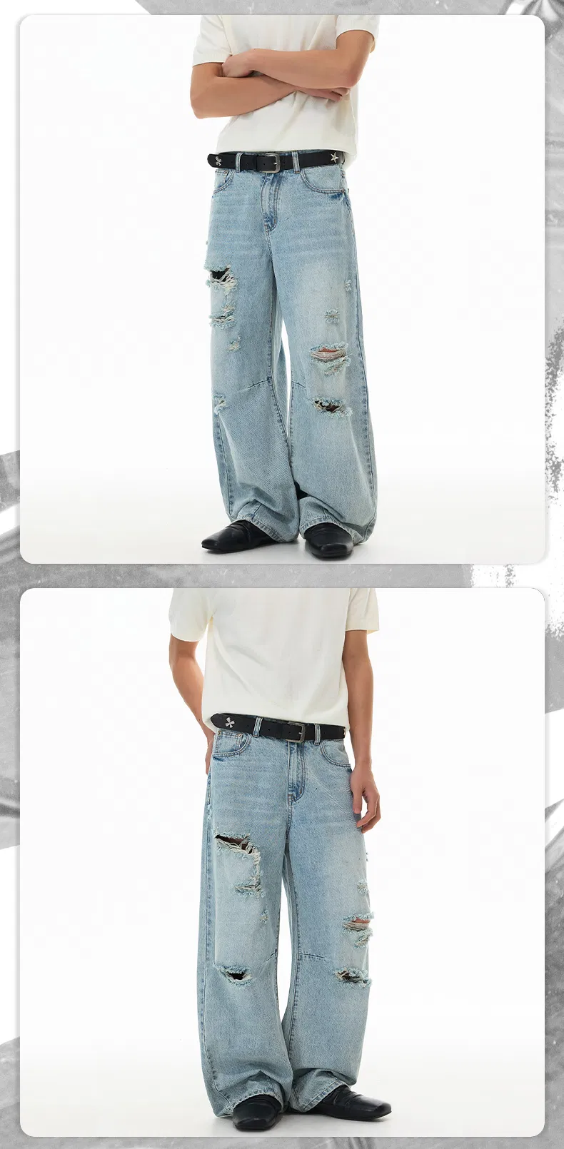 Jeans retos rasgados vintage azul claro estilo verão