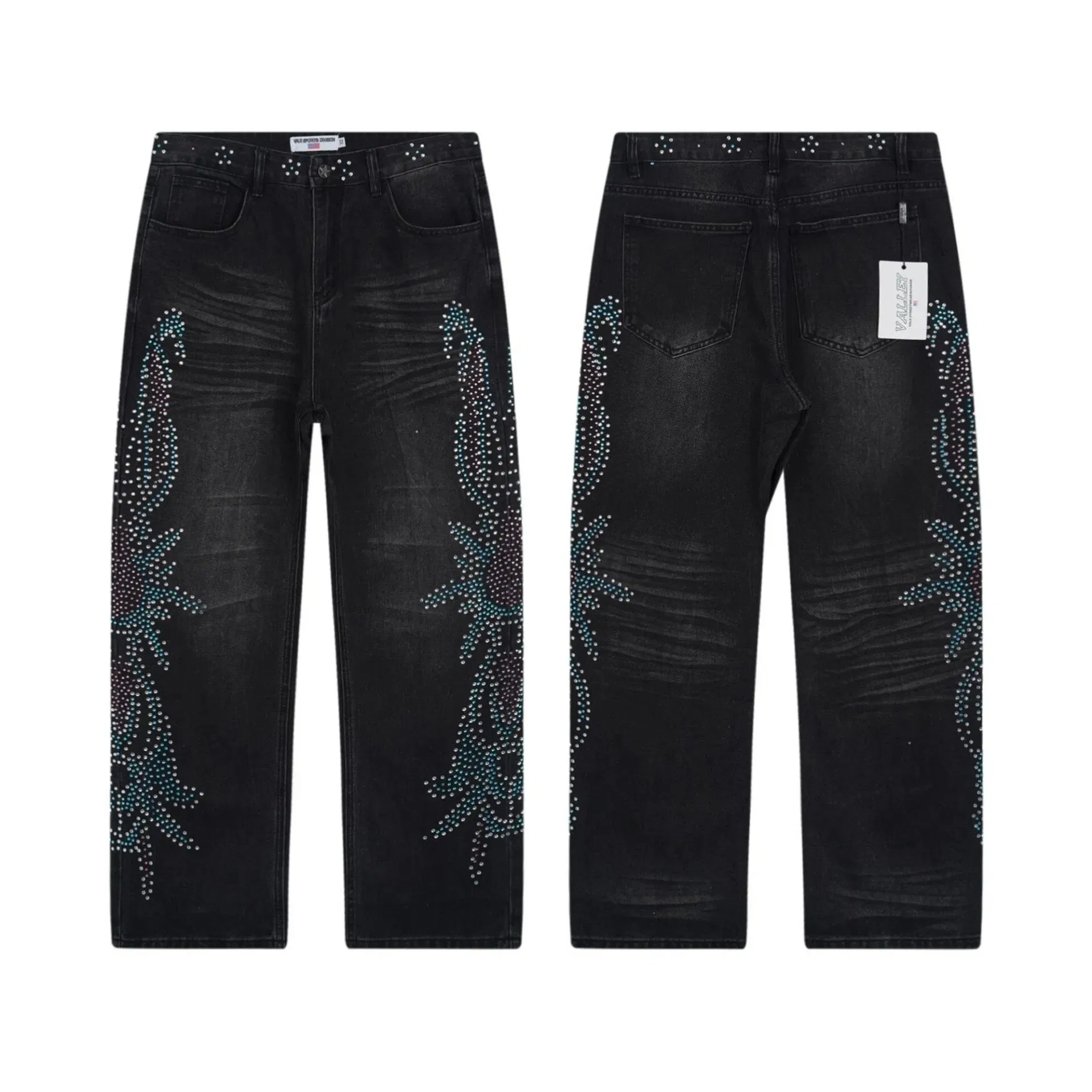 Calças Jeans Masculinas Vintage Lavadas Vale Para Sempre com Acento de Strass