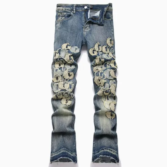 Calças femininas de jeans azul médio, toque suave, estilo urbano e resistentes ao desgaste