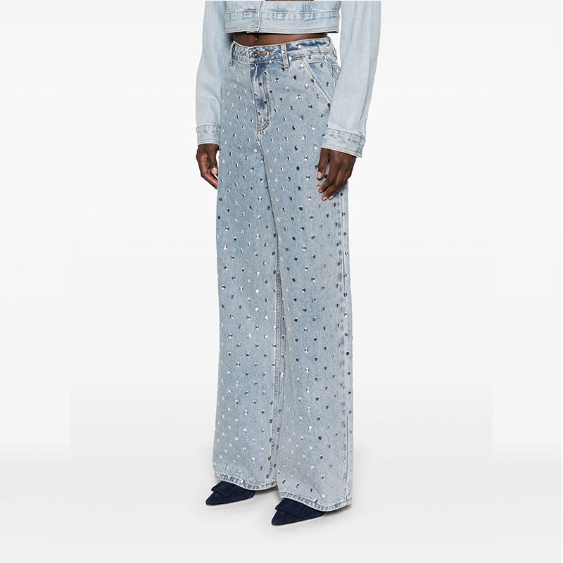Jeans femininos de cintura baixa, corte reto, soltos, com lavagem retro e diamantes, brilhantes, estilo de rua sexy, roupa casual