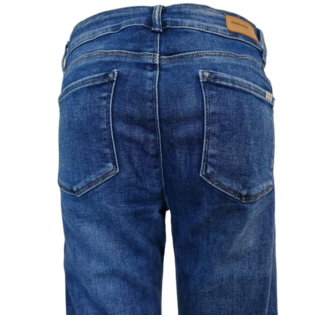 Calças Jeans Skinny Femininas Azul Escuro Clássicas de Cintura Alta Ajustadas em Denim