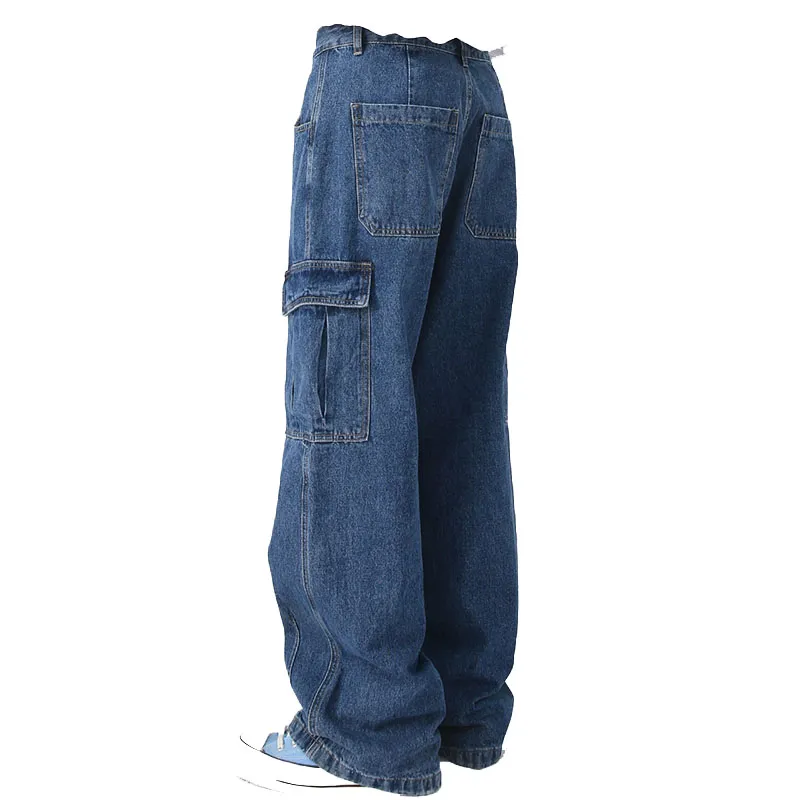 Homens Moda Vintage Atacado Casual Jeans Cargo Azul Largura de Algodão Lavado
