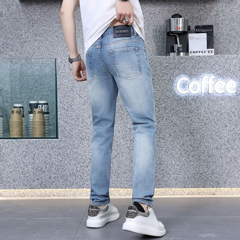 Calças Jeans Casuais Slim Fit para Homens de Cintura Alta Respirável Clássicas Estilo Hip Hop Cinza Carvão Letra Outono Verão Primavera
